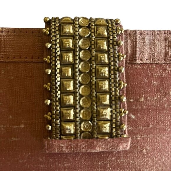 Fabindia Bronze Silk Evening Clutch With Embellished Clasp Exotic Elegant - Picture 2 of 8